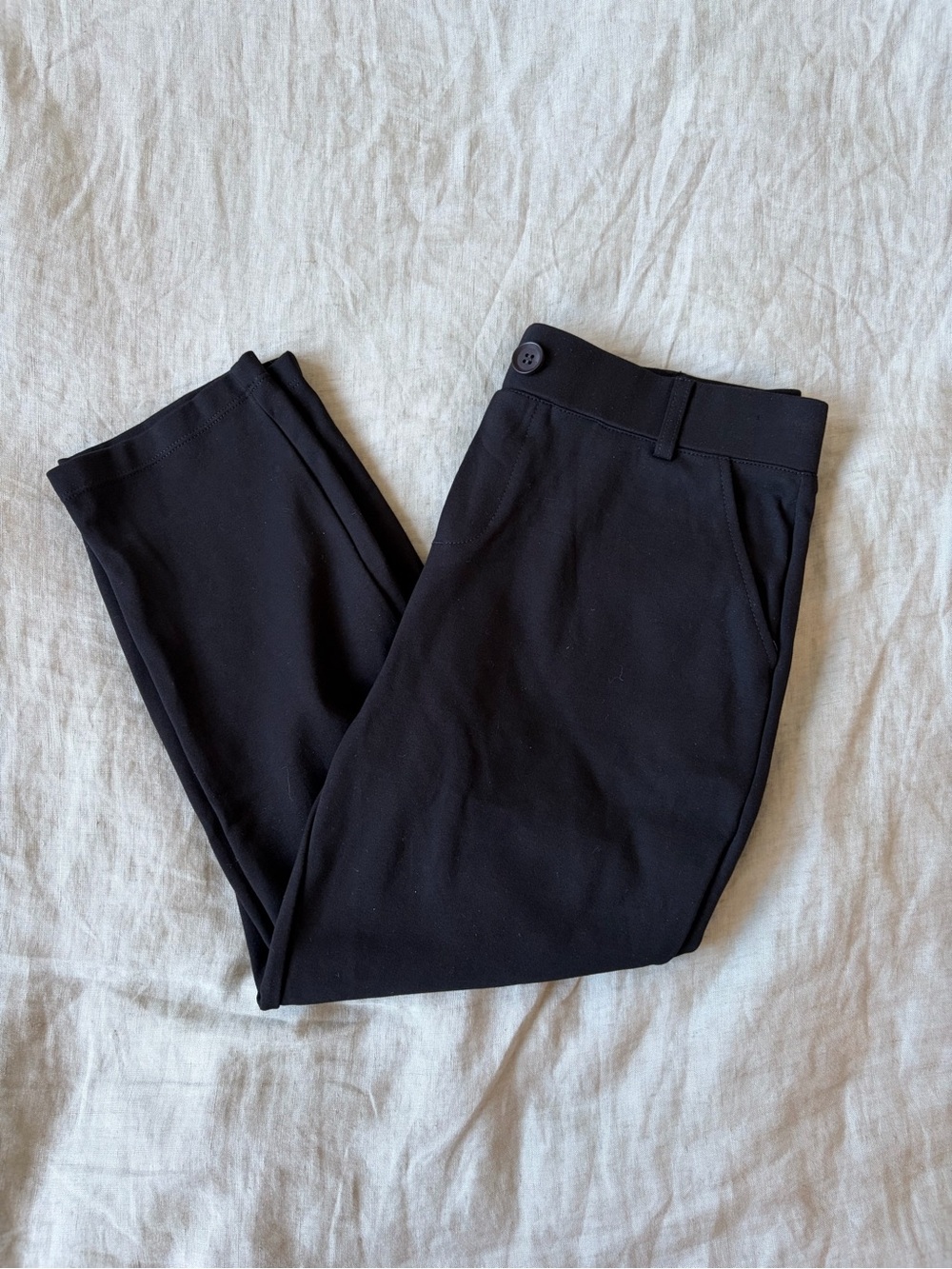 Women's Black Stretch Capris with Button Waist